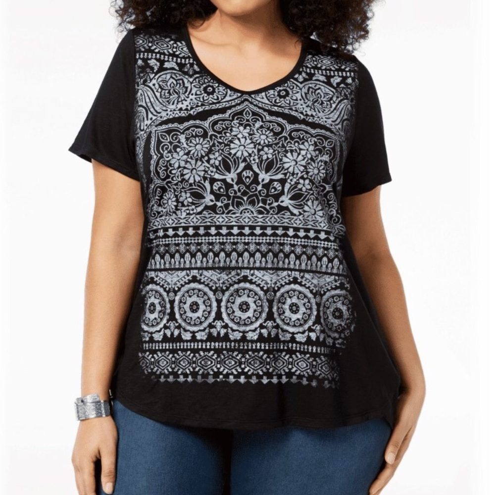 Style & Co. plus size Black & White Mandala short sleeve T-Shirt top size 2X